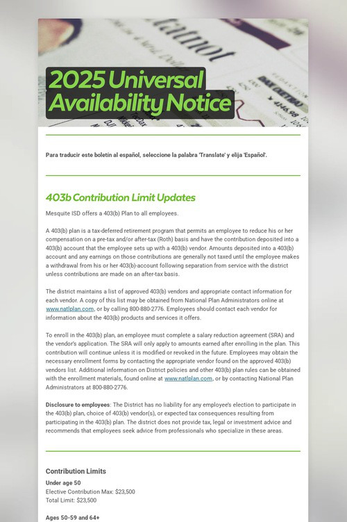 2025 Universal Availability Notice