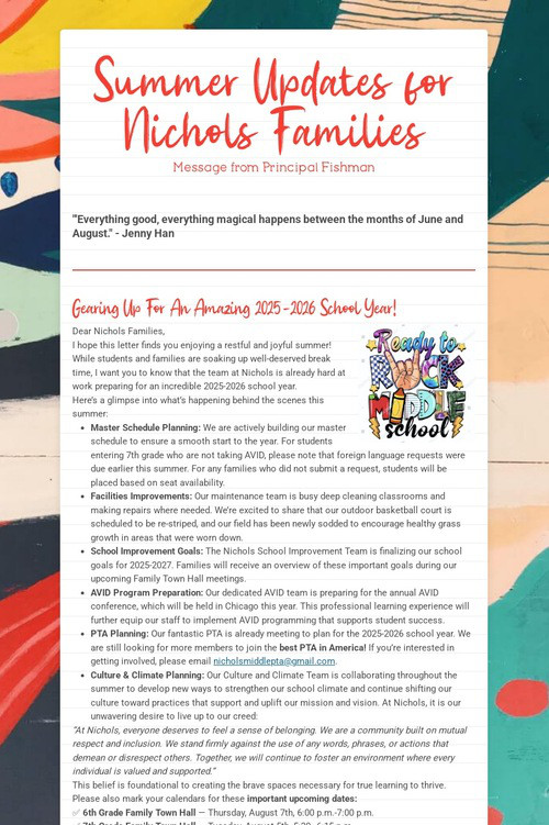 Summer Updates for Nichols Families