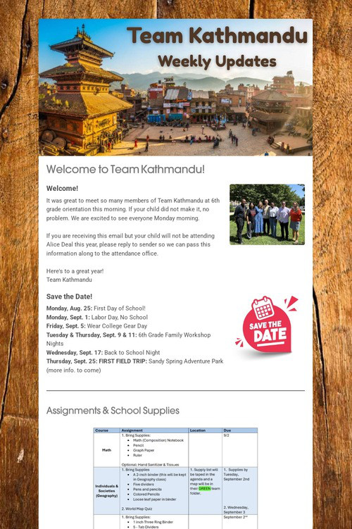 Team Kathmandu 6th Grade Updates