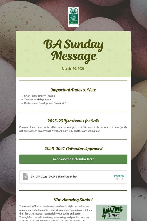 BA Sunday Message