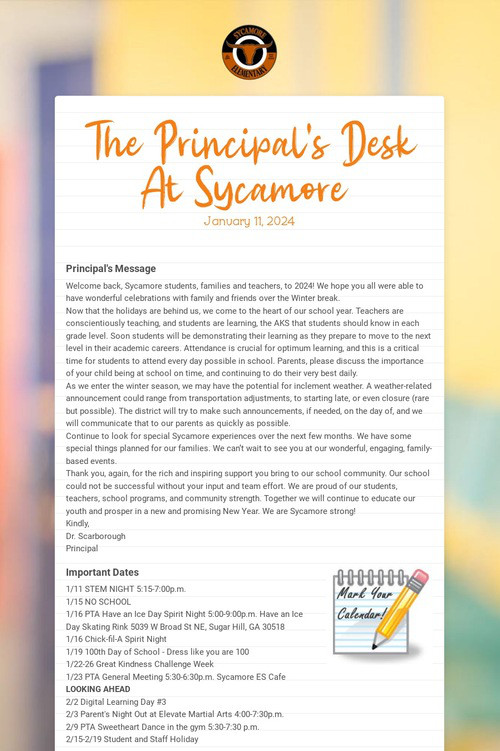 The Principal's Desk At Sycamore