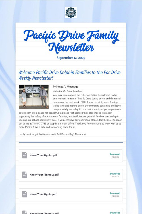 Pacific Drive Family Newsletter