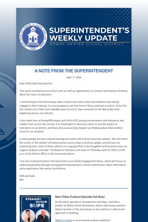 Superintendent's Weekly Update