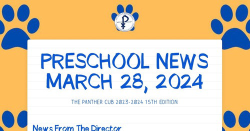 PRESCHOOL NEWS MARCH 28, 2024