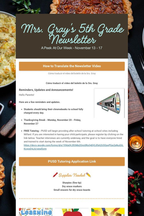 Mrs. Gray's 5th Grade Newsletter