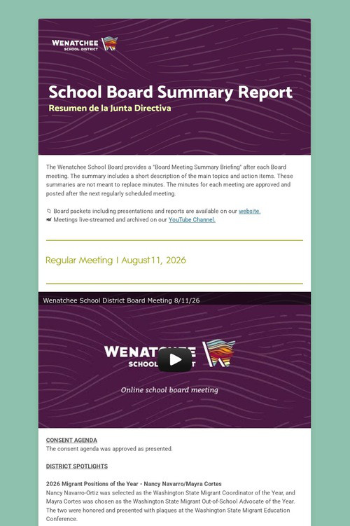 School Board Meeting Summary