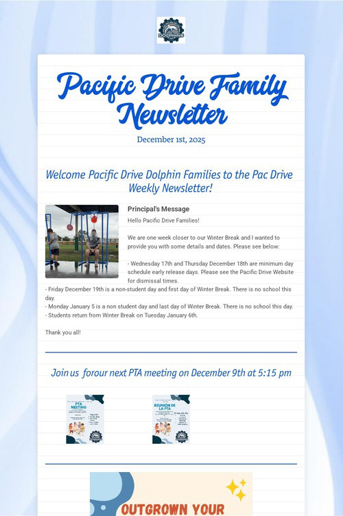 Pacific Drive Family Newsletter