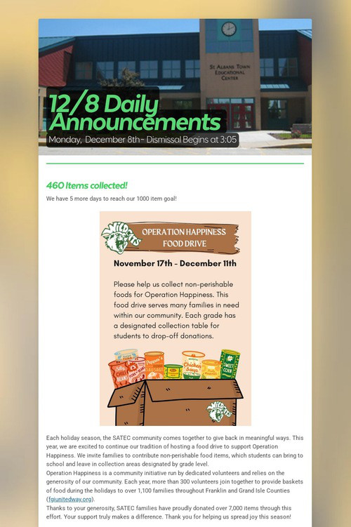 12/8 Daily Announcements