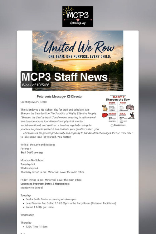 MCP3 Staff News