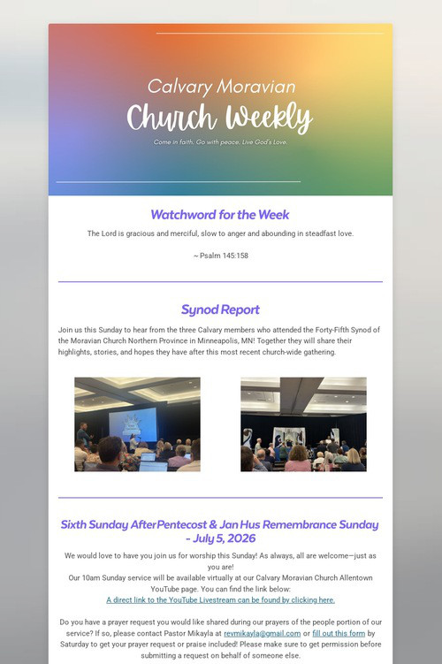 Calvary Moravian Church Weekly
