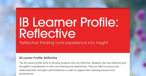 IB Learner Profile: Reflective