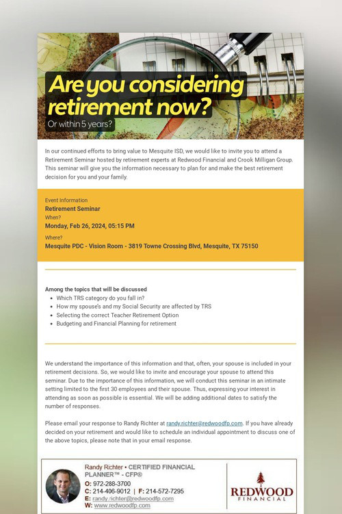 Are you considering retirement now?
