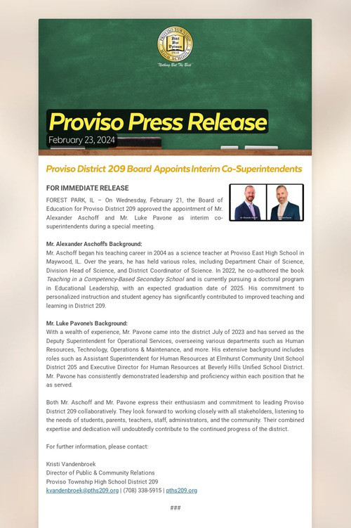 Proviso Press Release