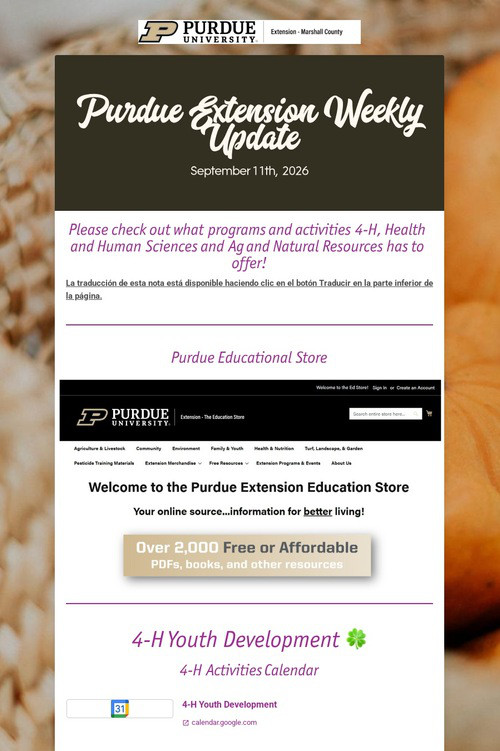 Purdue Extension Weekly Update