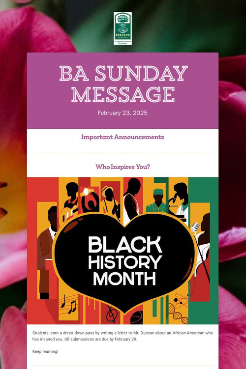 BA Sunday Message