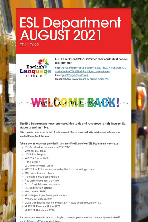 ESL Department AUGUST 2021