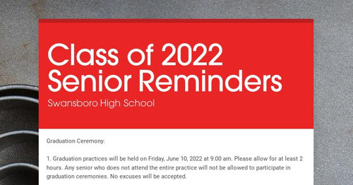Class of 2022 Senior Reminders