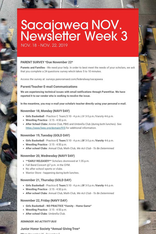Sacajawea NOV. Newsletter Week 3