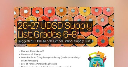 26-27 UDSD Supply List: Grades 6-8