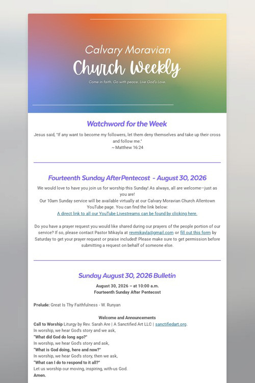 Calvary Moravian Church Weekly