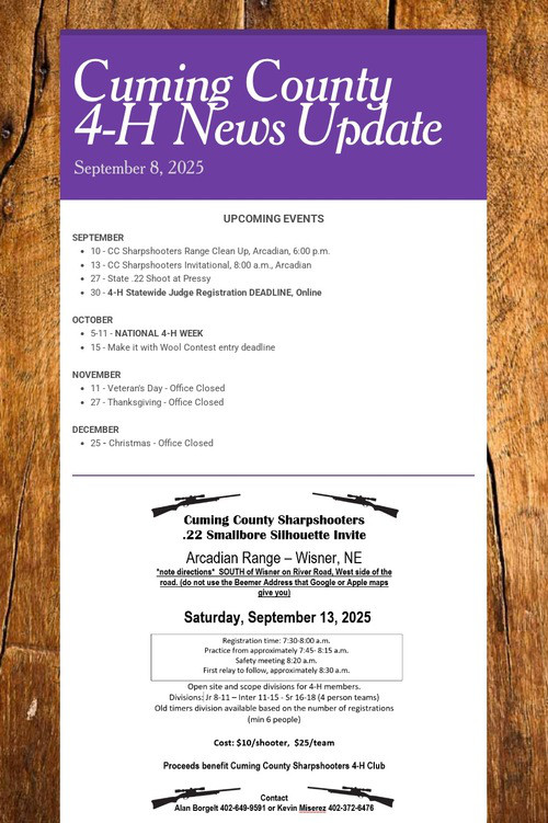 Cuming County 4-H News Update
