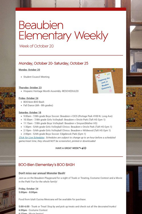 Beaubien Elementary Weekly