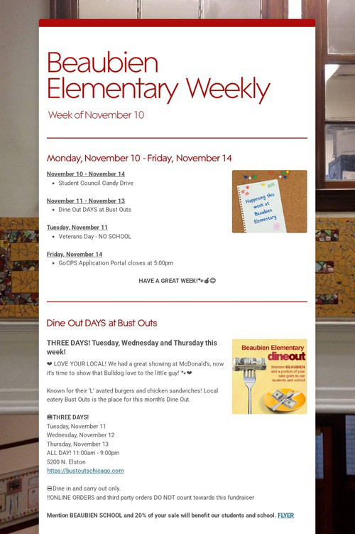 Beaubien Elementary Weekly