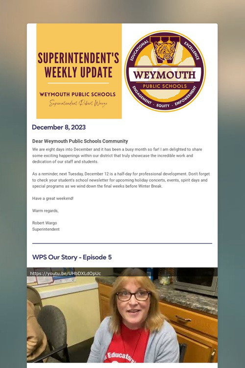 Superintendent's Weekly Update