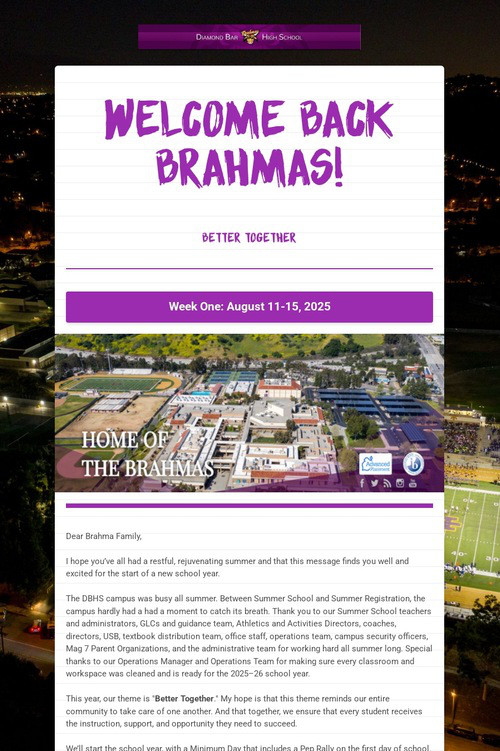 Welcome Back Brahmas!