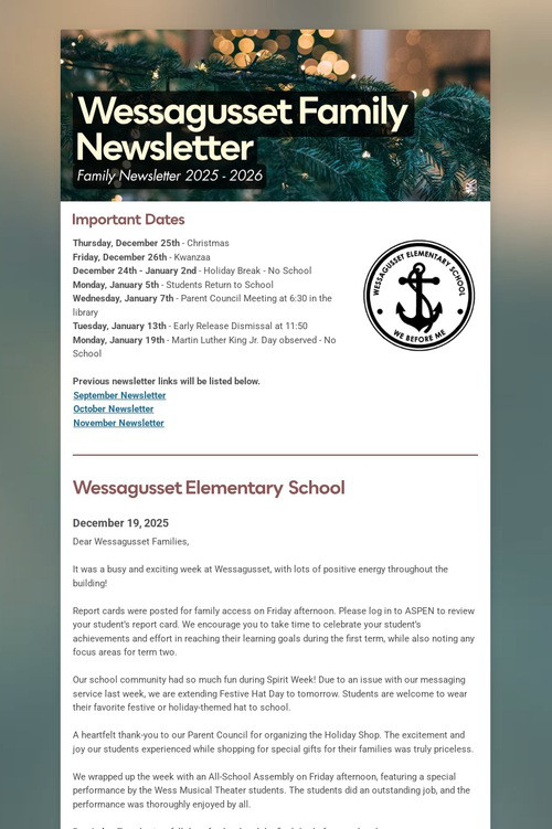 Wessagusset Family Newsletter