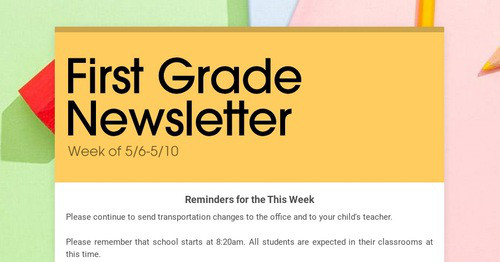 First Grade Newsletter