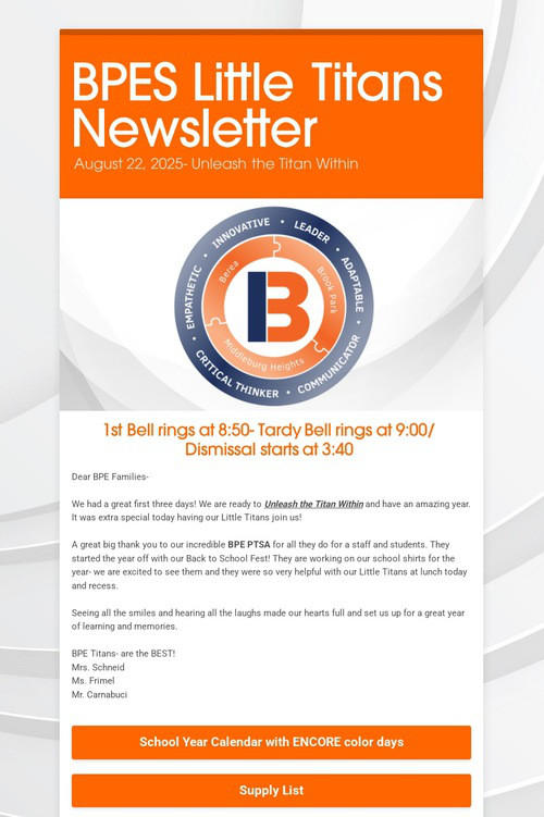 BPES Little Titans Newsletter