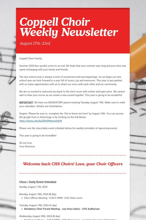 Coppell Choir Weekly Newsletter
