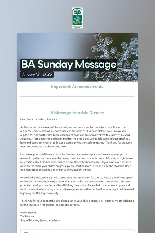 BA Sunday Message