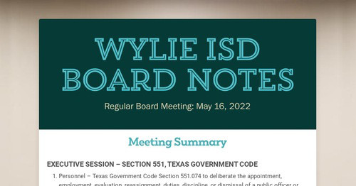 Wylie ISD Board Notes | Smore Newsletters
