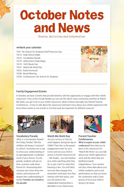 October Notes and News