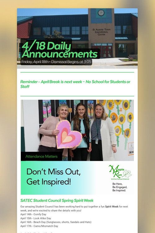 4/18 Daily Announcements