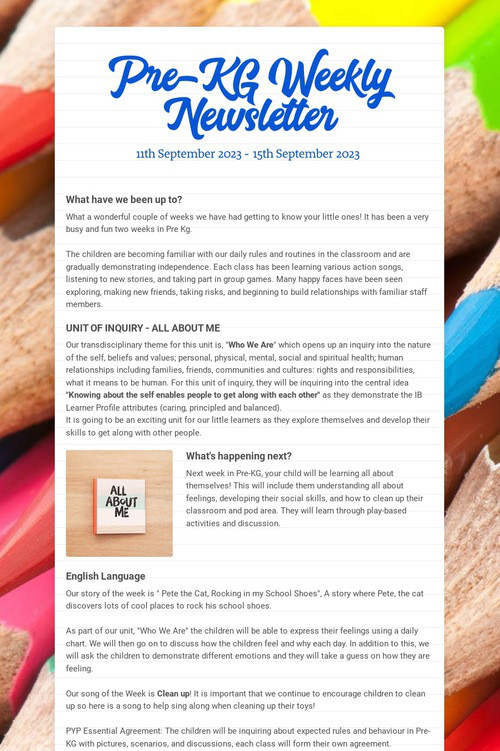 Pre-KG Weekly Newsletter