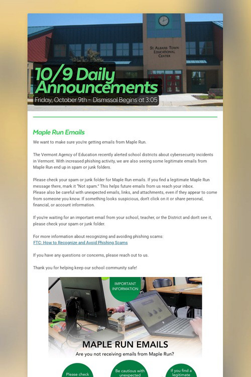 10/9 Daily Announcements