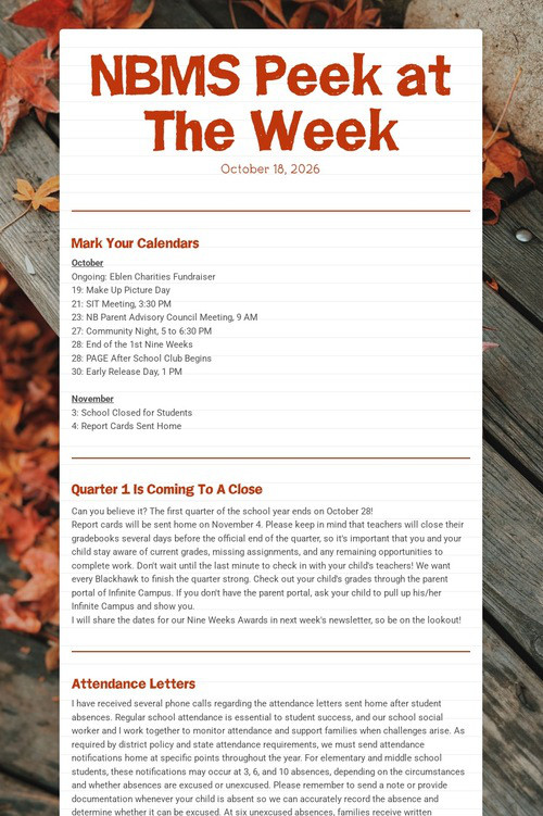 NBMS Peek at The Week