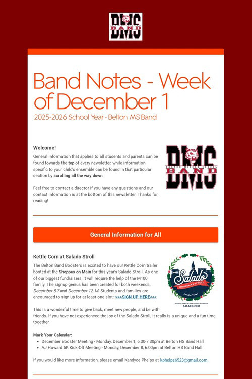 Band Notes - Week of December 1