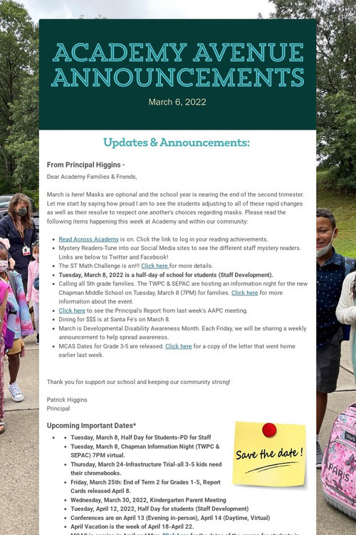 Academy Avenue Announcements