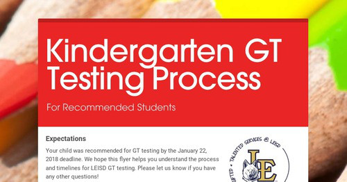 Kindergarten GT Testing Process | Smore Newsletters