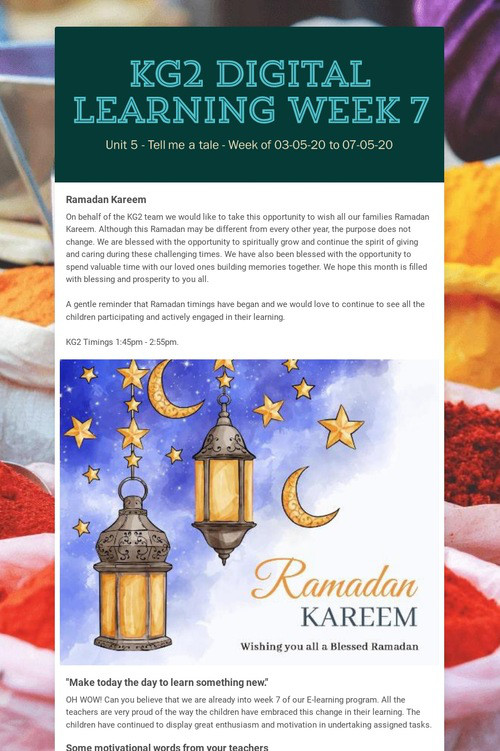 KG2 Digital Learning Week 7