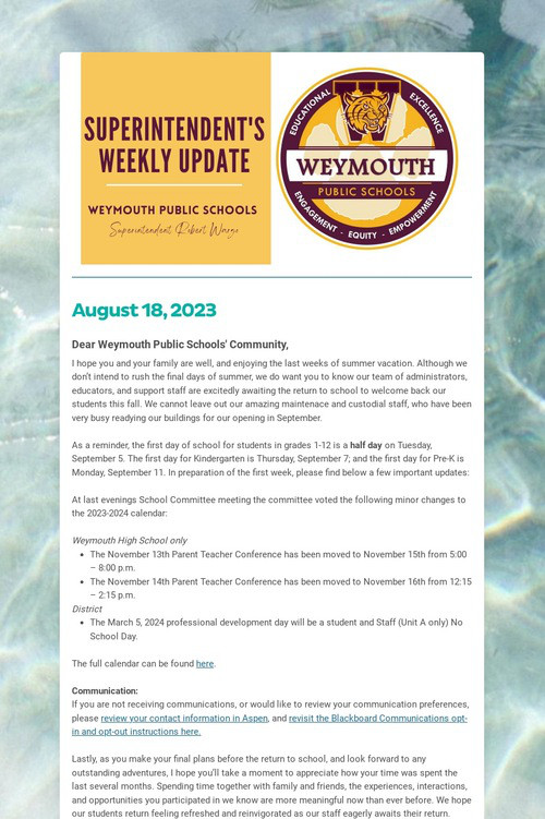 Superintendent's Weekly Update