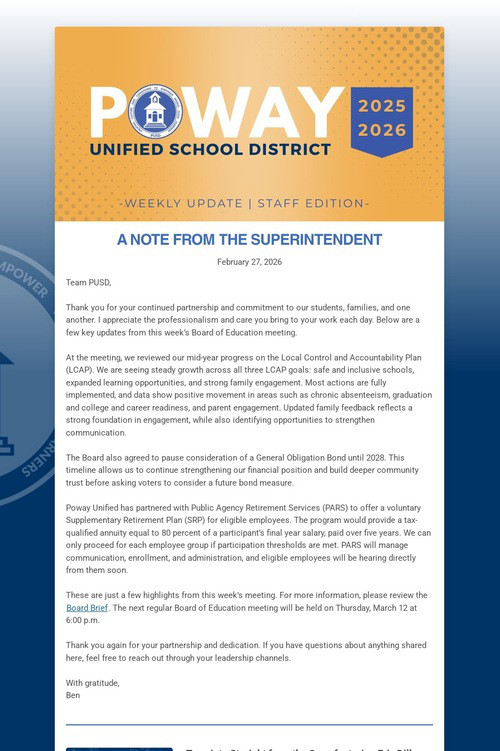 Superintendent's Weekly Update