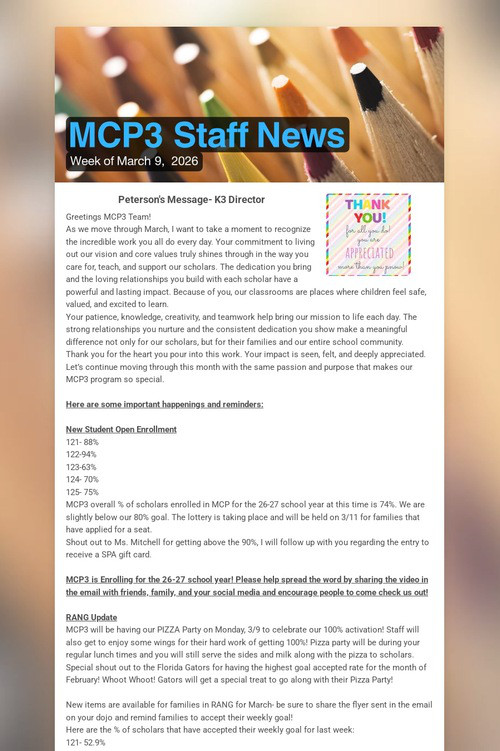 MCP3 Staff News