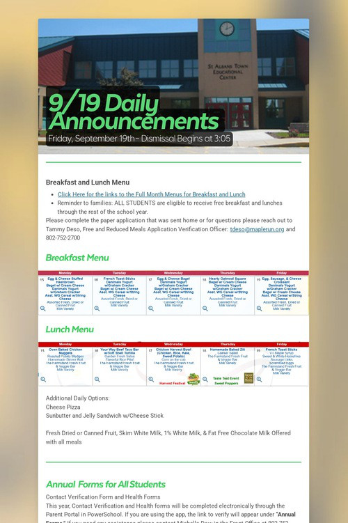 9/19 Daily Announcements