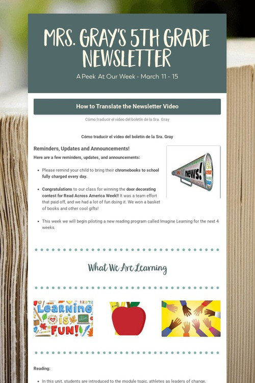 Mrs. Gray's 5th Grade Newsletter