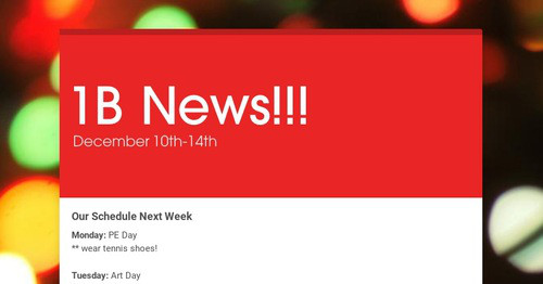 1B News!!! | Smore Newsletters